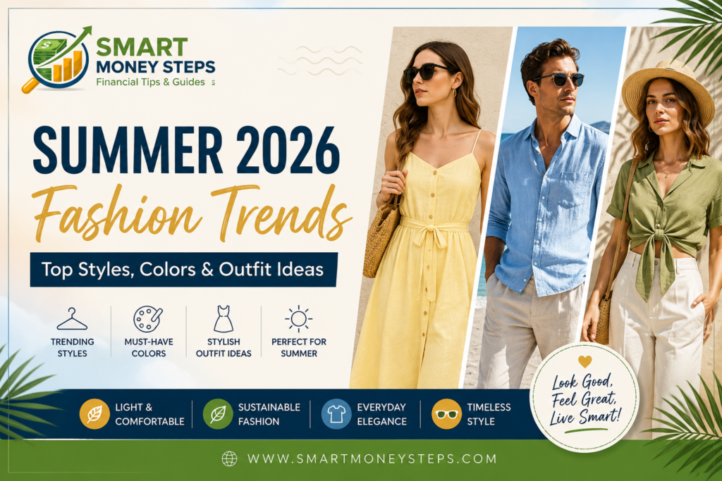 Summer Fashion Trends 2026 featuring trendy summer outfits, butter yellow fashion, relaxed tailoring, linen clothing, and seasonal accessories