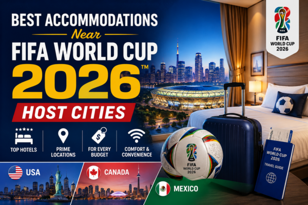 Best accommodations near FIFA World Cup 2026 host cities featuring hotels, stadiums, and travel options across USA, Canada, and Mexico.