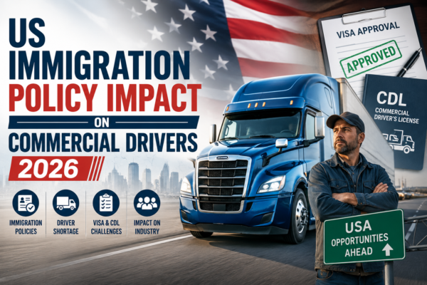 US immigration policy impacts commercial drivers in 2026, affecting trucking jobs, visa rules, CDL licensing, driver shortages, and the logistics industry workforce.
